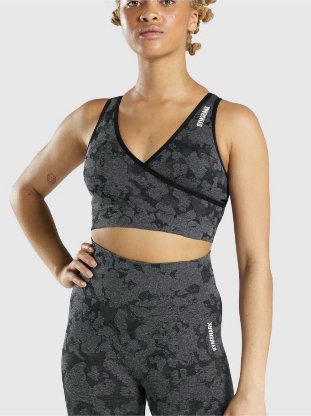 Gymshark Dark Charcoal Camo Wrap Sports Bra